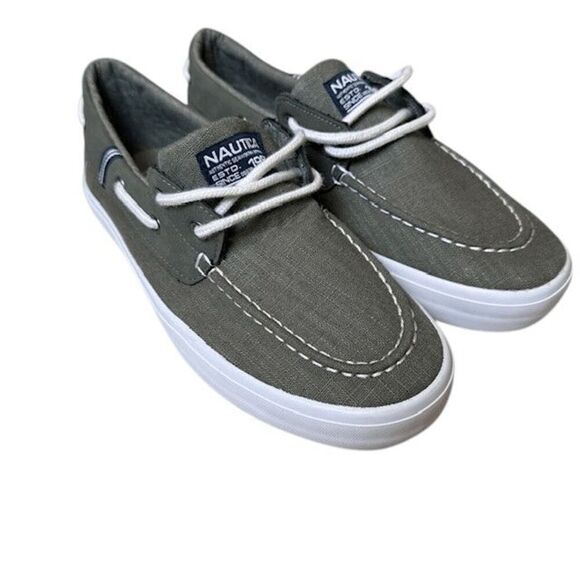 NWOT Nautica Spinnaker Mens Size 8 Washed Burlap Malad Dusty Olive Green - Picture 1 of 11
